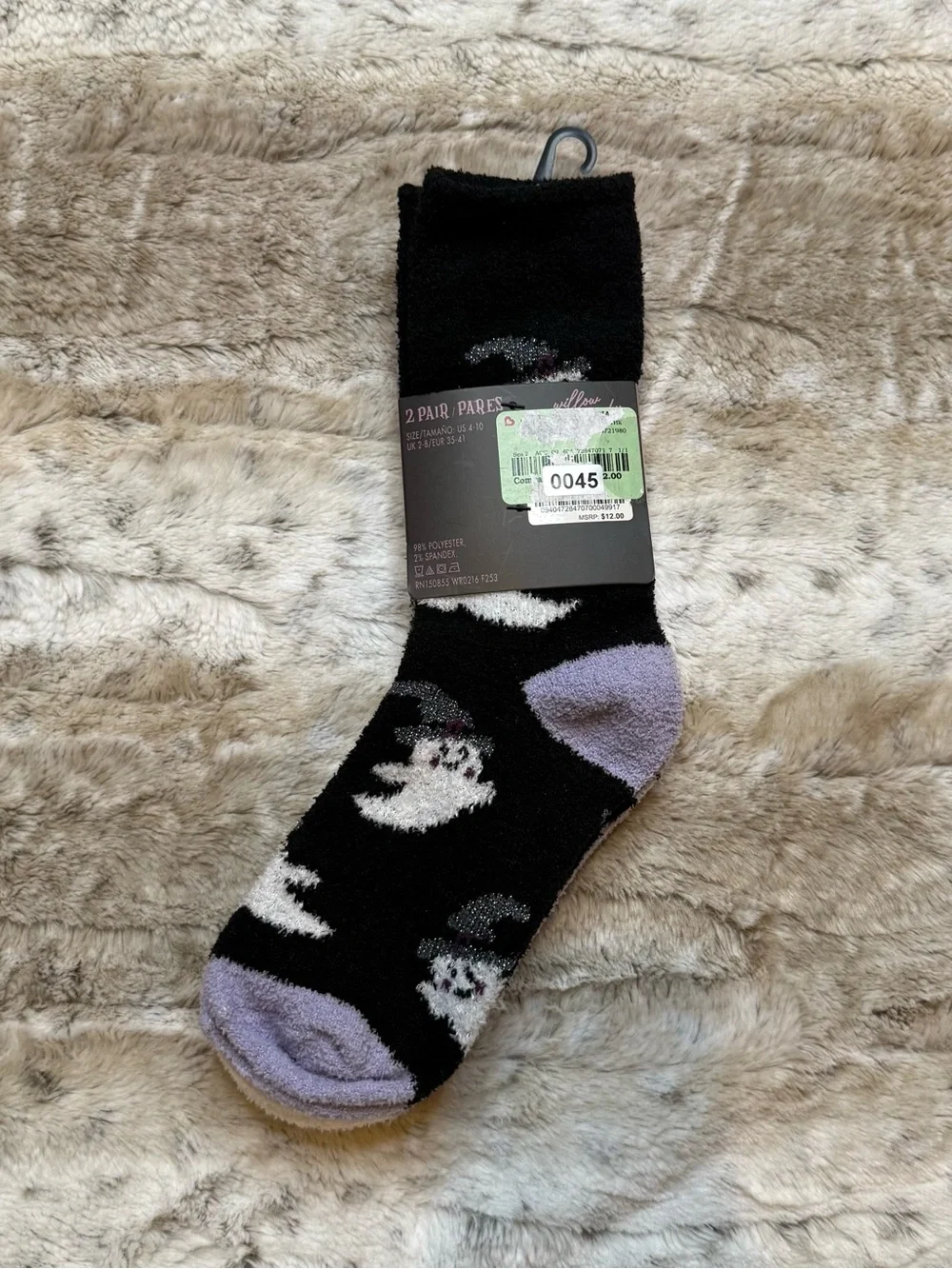 *NWT* Halloween Ghost Plush Micro-Cozy Crew Socks - 2 Pair Pack, MSRP: $12